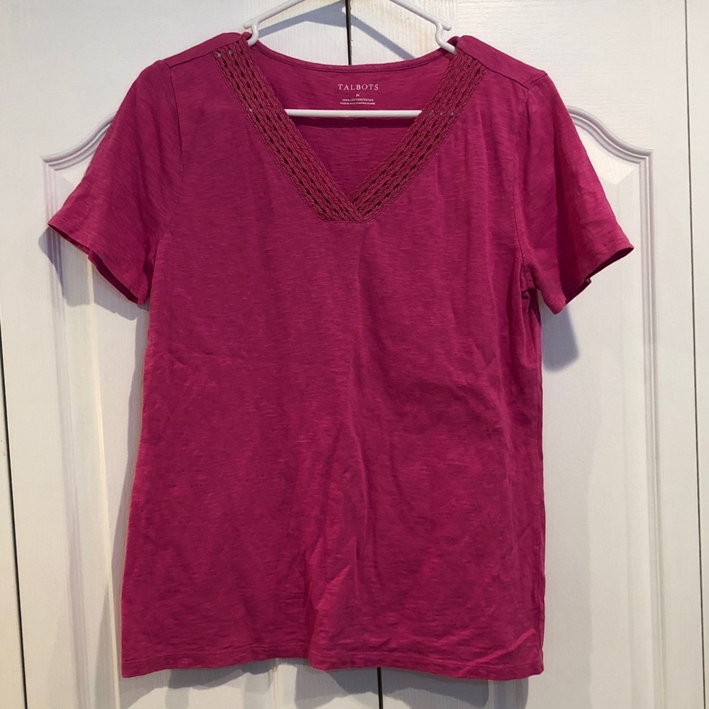Talbots Fuchsia Short Sleeve V-Neck Top